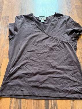 Style & Co. Collection Brown Short Sleeve Surplice Wrap V-Neck Top Size M